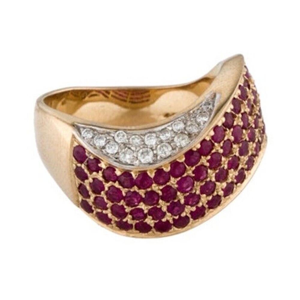 14k Diamond Ruby Ring Wave Design - image 1